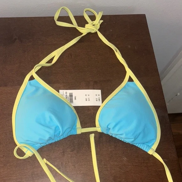 Abercrombie & Fitch Aqua Blue Bikini Top with Yellow Trim | Size Small - Picture 4 of 5
